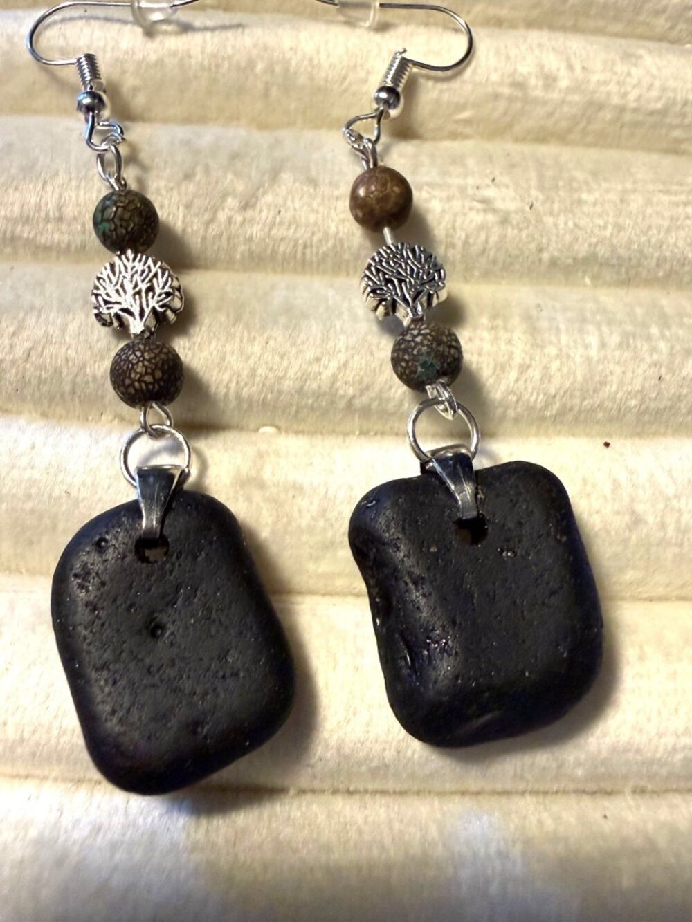 Seaham Tree of Life – Rare Pirate Glass & Natural Stone Earrings
